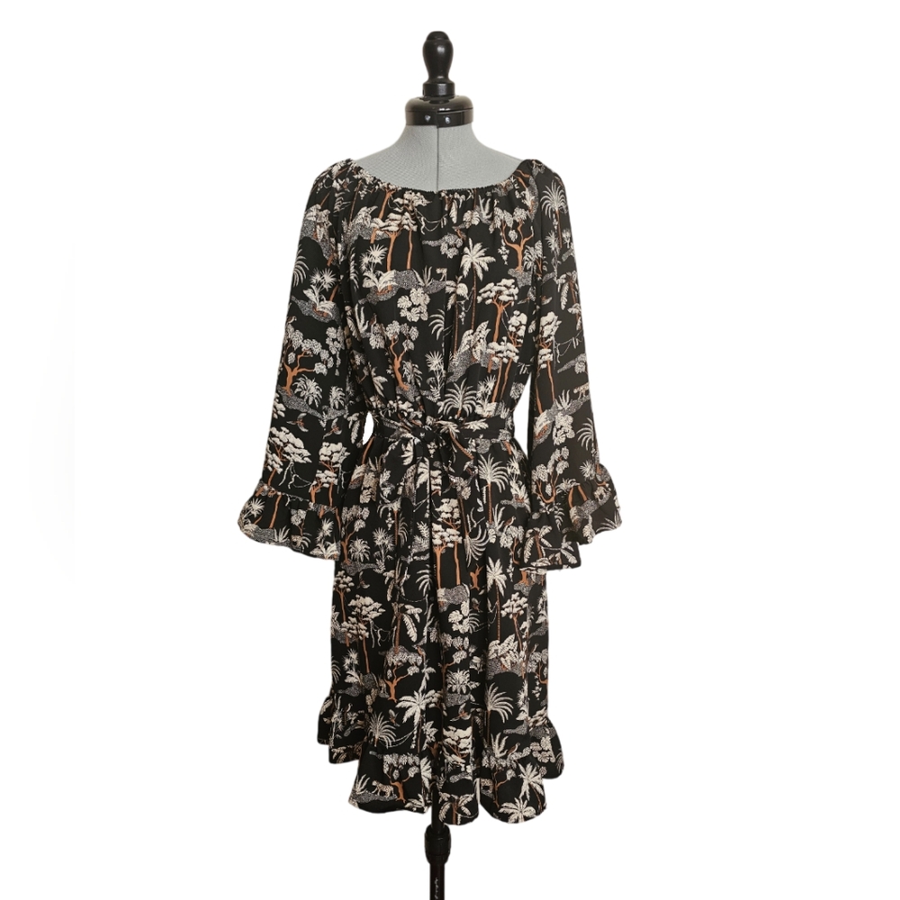 H&M Black Dress Long Sleeve Jungle Leopard Print